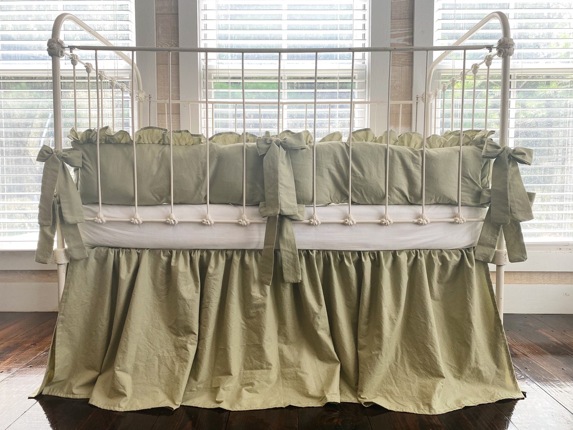 Sage Green Baby Crib Bedding Set Skirt and Bumper Pads Etsy