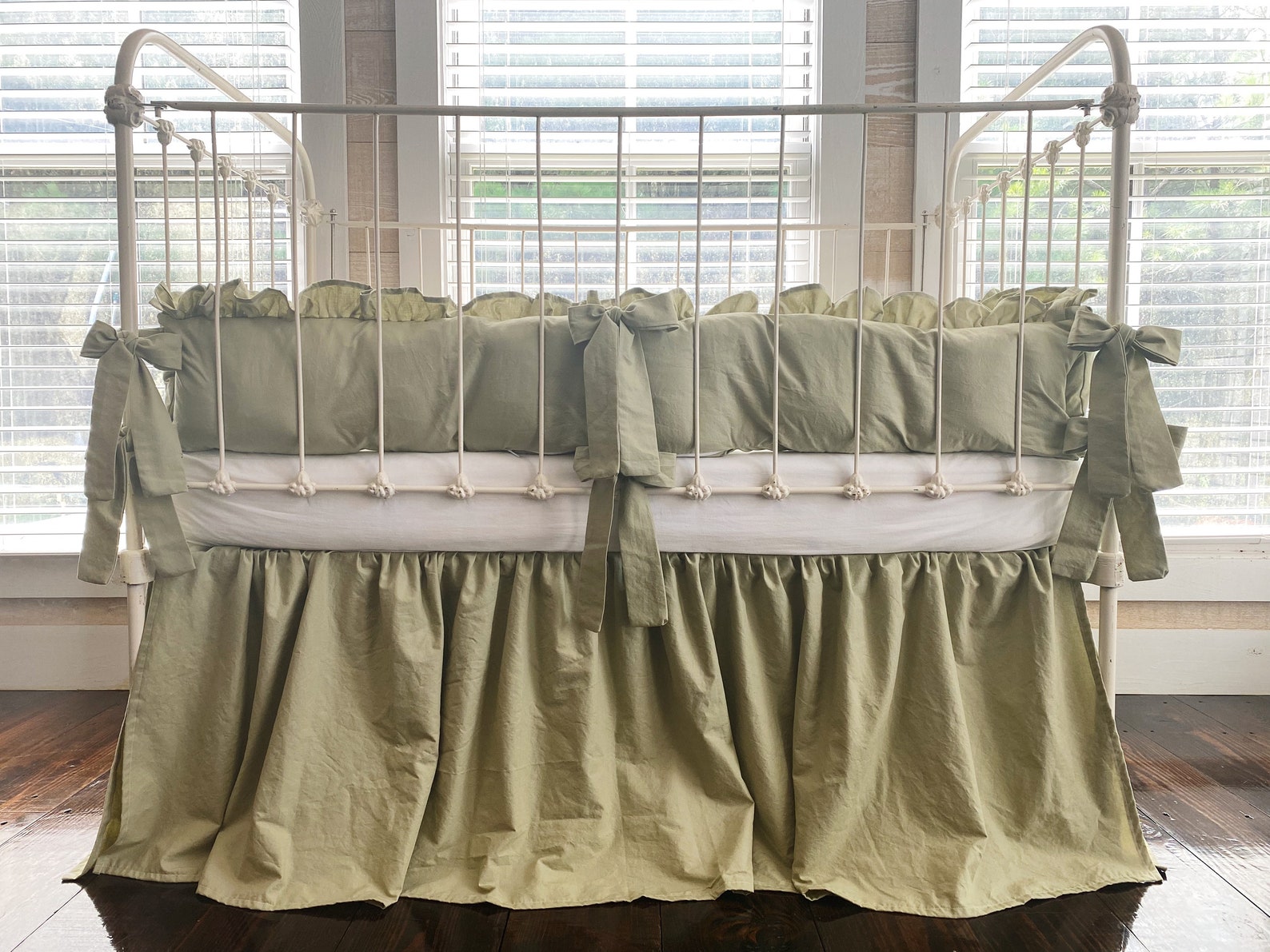 Sage Green Baby Crib Bedding Set Skirt and Bumper Pads Etsy