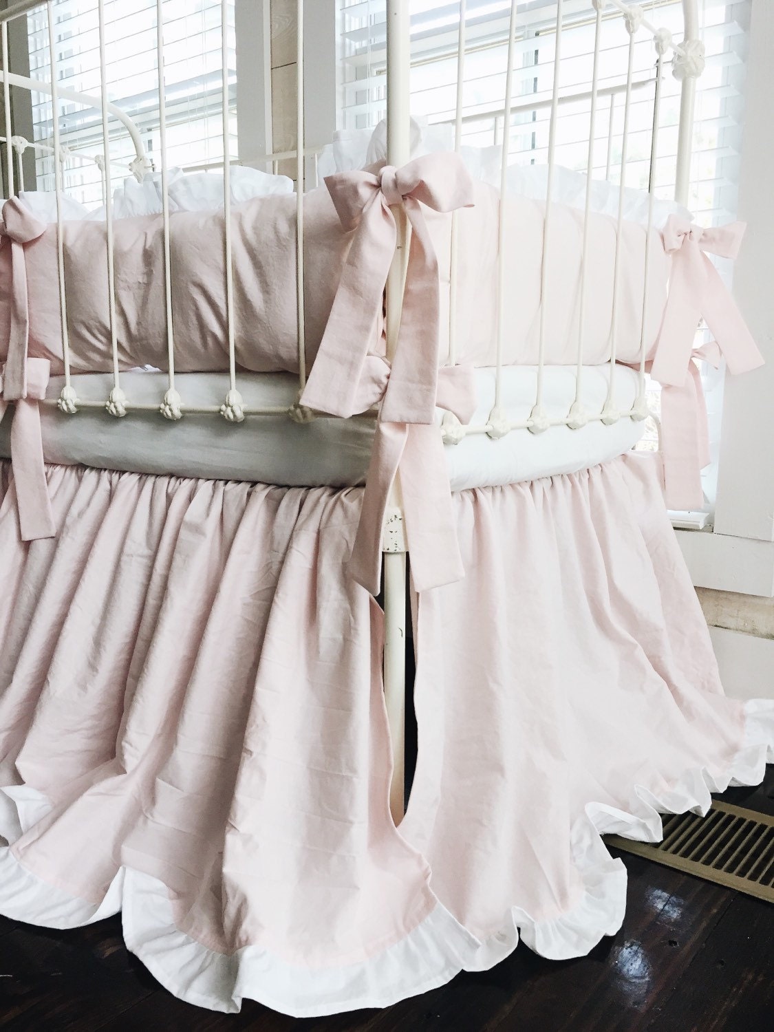 Ruffle Crib Bedding Set for Girls Pink and White Ruffled Crib Etsy