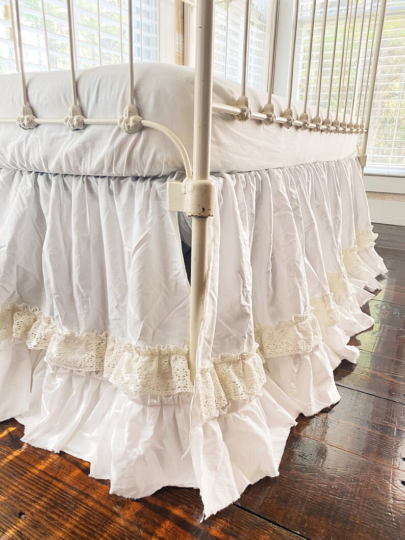 White Lace Ruffled Crib Skirt Baby Bedskirt for Girl or Boy Etsy