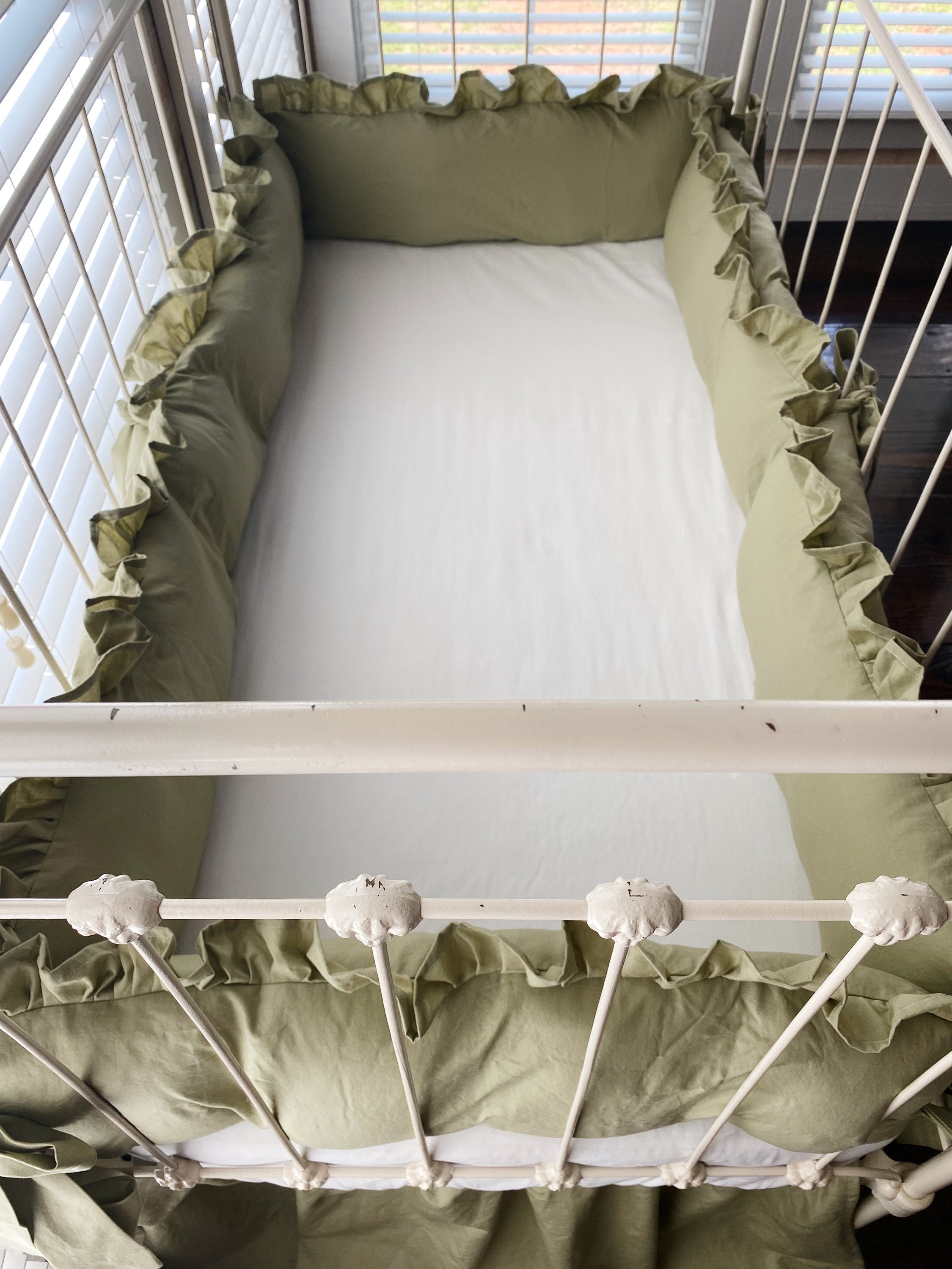 Sage Green Farmhouse Ruffled Crib Bumpers Sage Crib Bedding Etsy