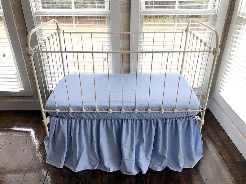 Baby Boy Farmhouse Crib Skirt Blue Baby Bed Skirt Crib Dust Etsy
