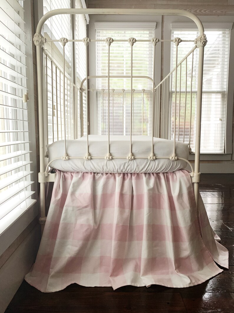 Pink Buffalo Check Farmhouse Crib Skirt Plaid Baby Girl Crib Etsy