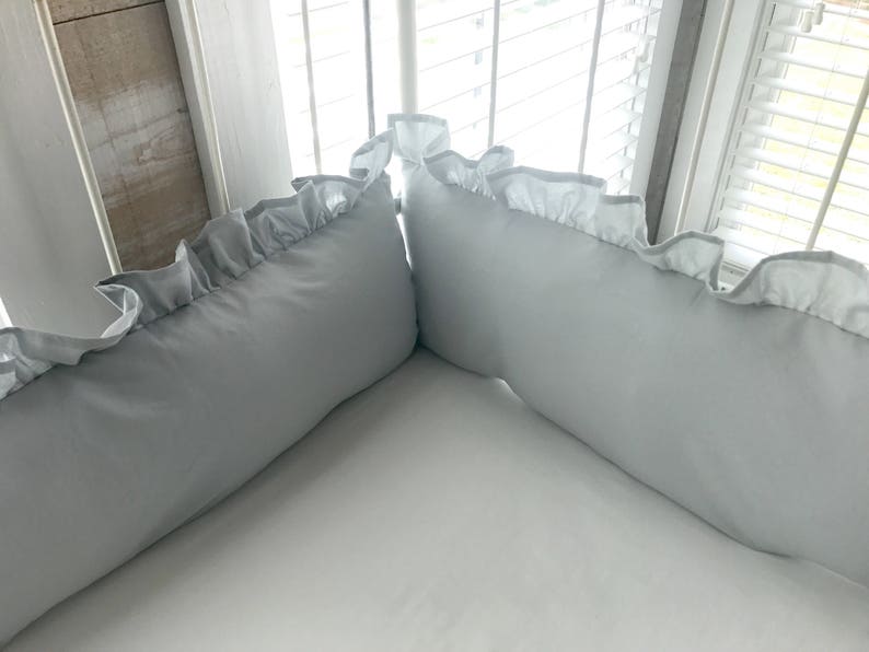 Grey Farmhouse Ruffled Crib Bumpers Neutral Crib Bumpers Etsy