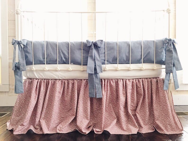 Denim And Floral Baby Girl Crib Bedding Set By High Cotton Etsy