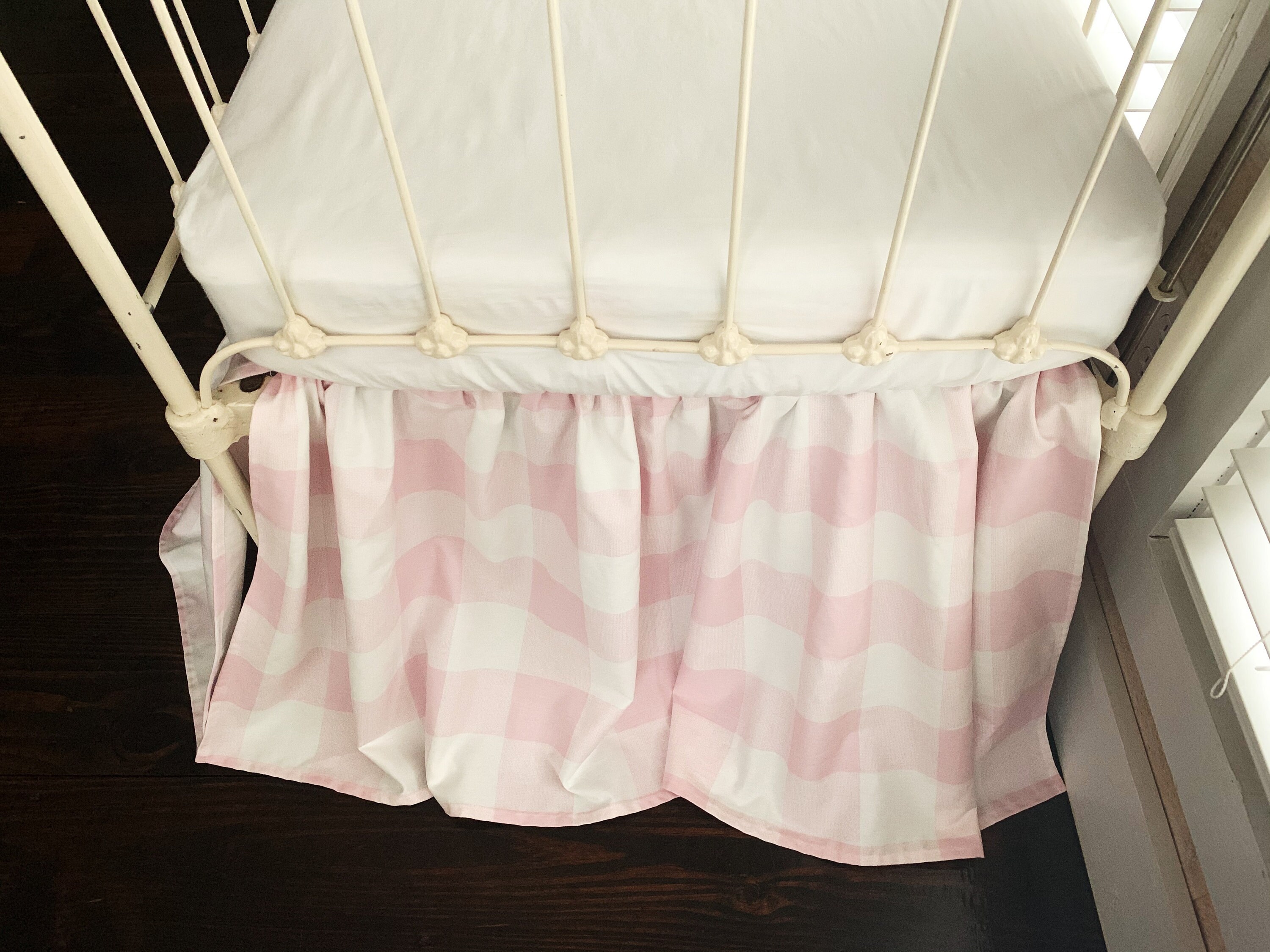 Pink Buffalo Check Farmhouse Crib Skirt Plaid Baby Girl Crib Bed Skirt Nursery Bedding Etsy Canada
