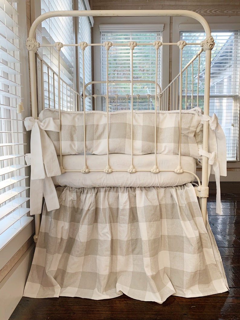Grey Buffalo Check Crib Bedding Set Plaid Baby Bedding Crib Etsy