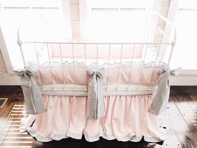 Pink and Gray Ruffle Crib Bedding Set Baby Girl Ruffled Crib Etsy