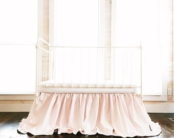 Girl Ruffled Crib Skirt, Baby Pink Bed Skirt, Crib Dust Ruffle, Girl Nursery Bedding, Baby Room Decor