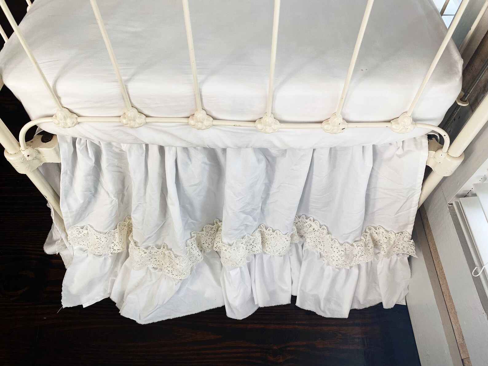 White Lace Ruffled Crib Skirt Baby Bedskirt for Girl or Boy Etsy