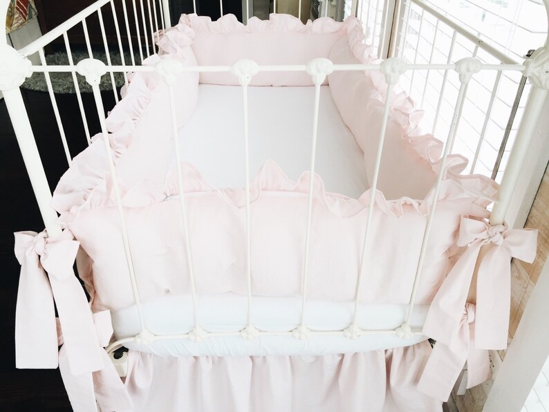 Pink Farmhouse Ruffled Crib Bumpers Girl Crib Bumper Girl Etsy