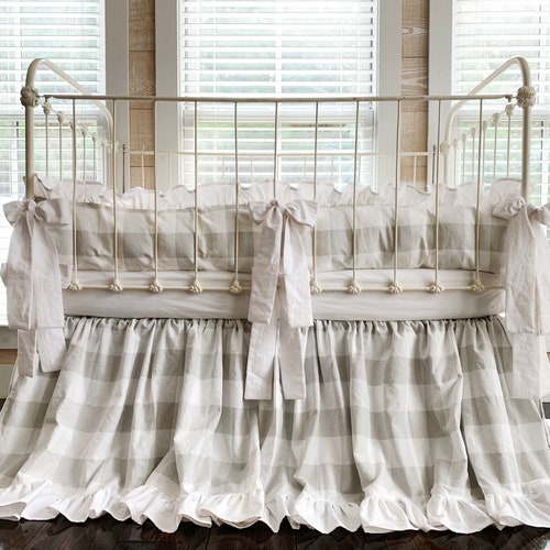 Grey Buffalo Check Crib Bedding Set Plaid Baby Bedding Crib Etsy