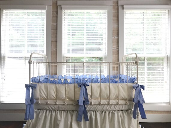 Ivory And Baby Blue Crib Bumper Set Boy Crib Bumper Pads Etsy