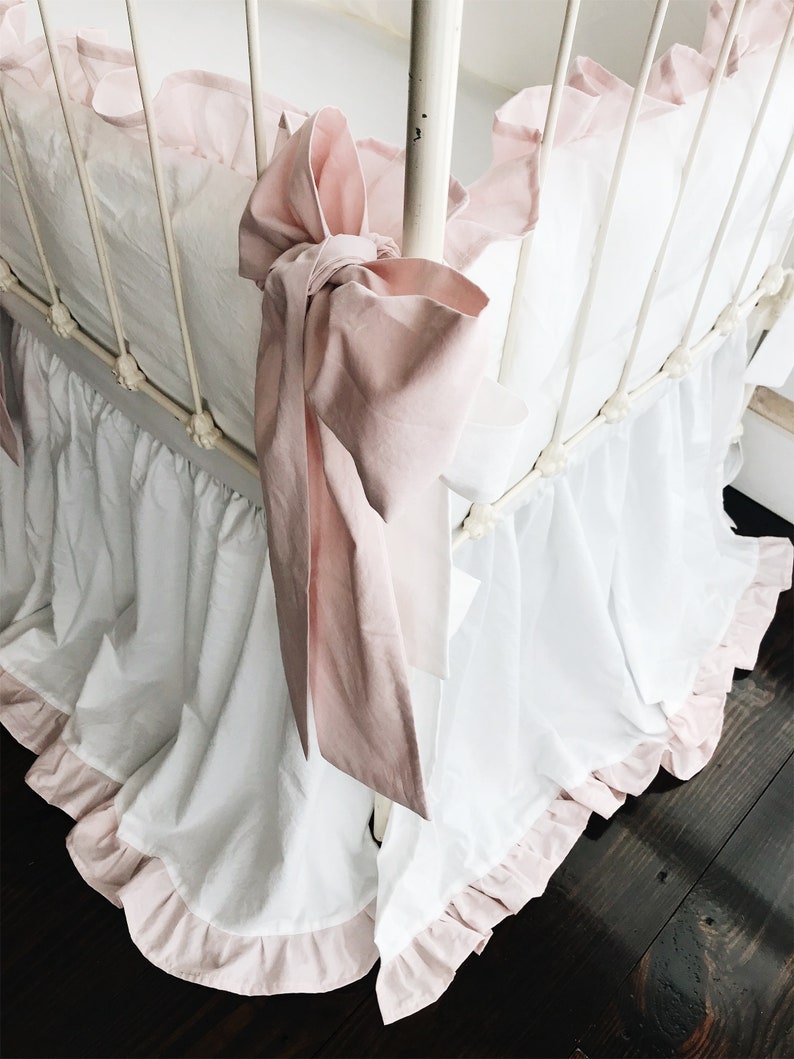 Girl Crib Bedding Set White Ruffled Crib Skirt Girl Crib Etsy