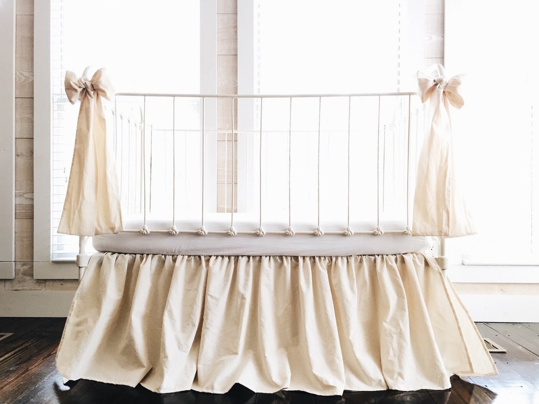 Handmade Natural Farmhouse Crib Bedding Set, Washed Cotton Crib Skirt ...