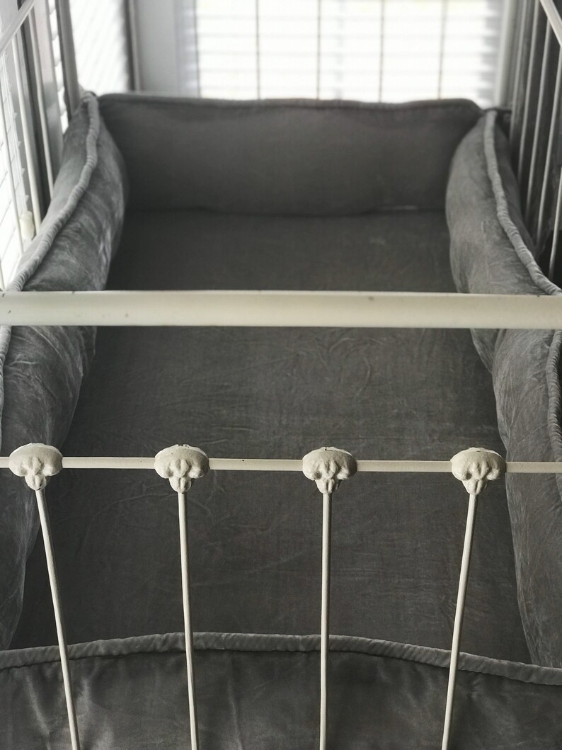 Silk Velvet Luxury Baby Bedding Gray Crib Skirt Crib Bumper Etsy