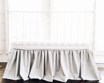 Handmade Gray Farmhouse Crib Skirt: Neutral Washed Cotton Bedding