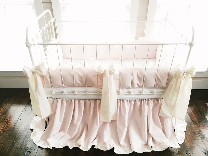 Ruffled Crib Set for Girls in Baby Pink and Ivory Pink Baby Etsy