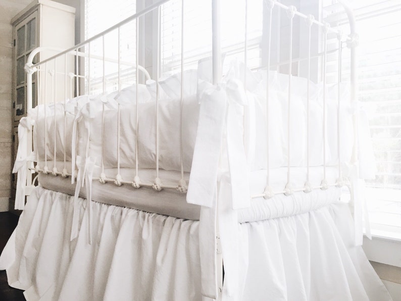 White Farmhouse Ruffled Crib Bumpers White Crib Bedding Baby Etsy