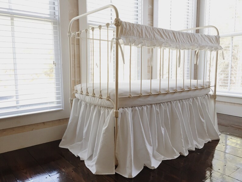 White Crib Rail Cover Set White Farmhouse Crib Skirt Ruffle Etsy