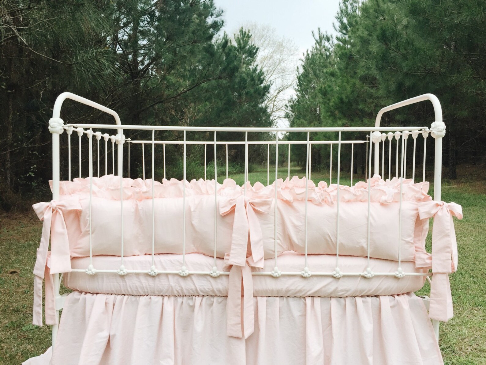 Pink Ruffled Crib Bumpers Girl Crib Bumper Light Pink Crib Etsy