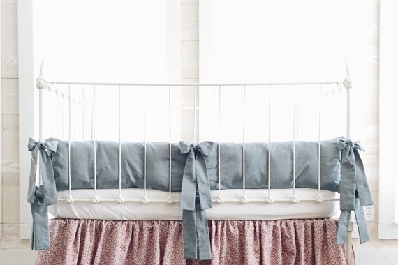 Denim Chambray Crib Bumpers Crib Bumper Pads Crib Bumper Etsy