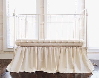 Handmade Natural Cotton Crib Skirt: Farmhouse Nursery Bedding