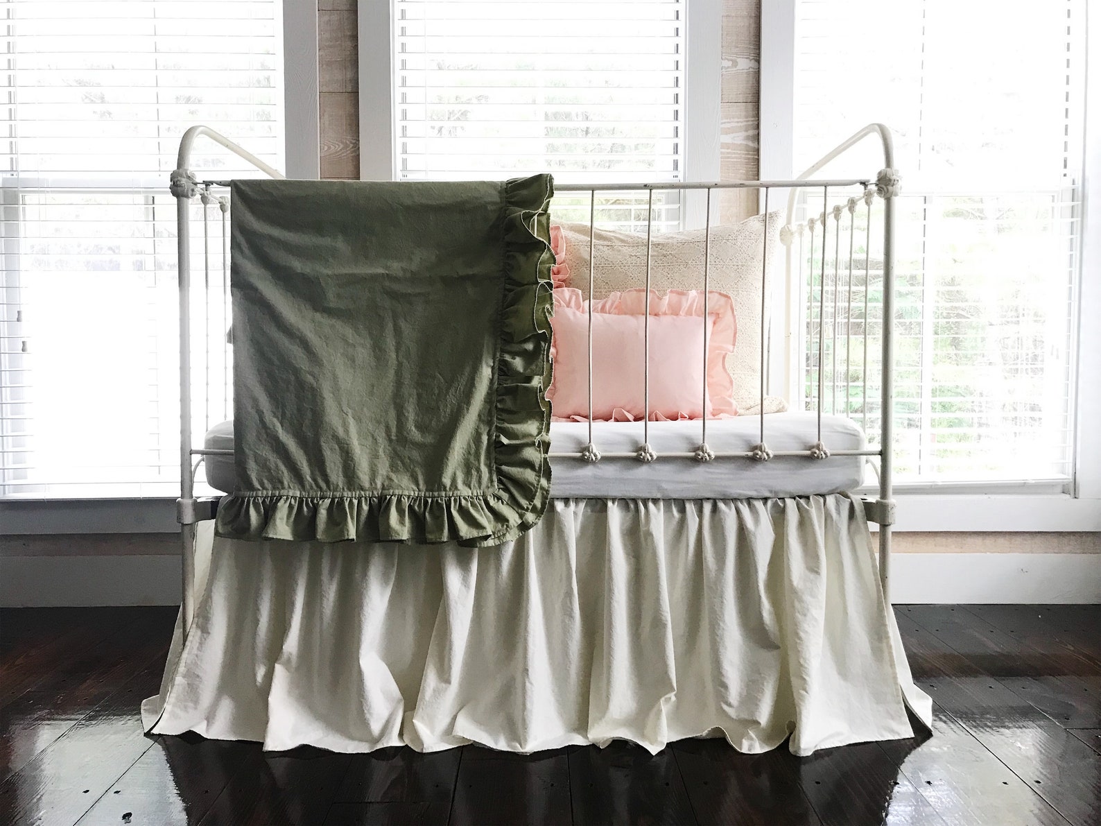 Sage Ruffled Baby Blanket Sage Crib Bedding Green Crib Etsy