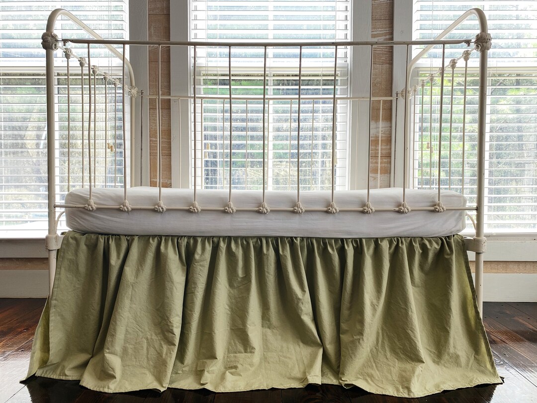 Sage Green Crib Skirt, Boy Girl Baby Bedskirt, Woodland Farmhouse