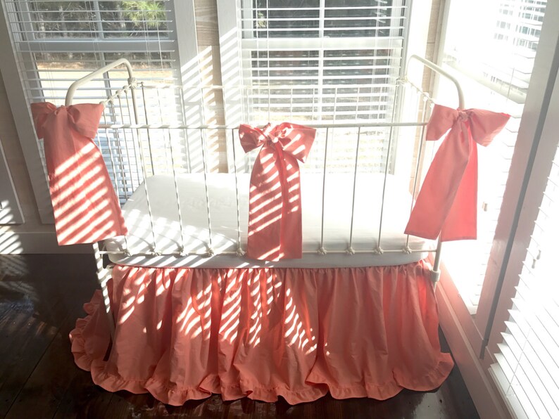 Coral Ruffled Baby Bedding Set Girl Crib Skirt Large Crib Etsy