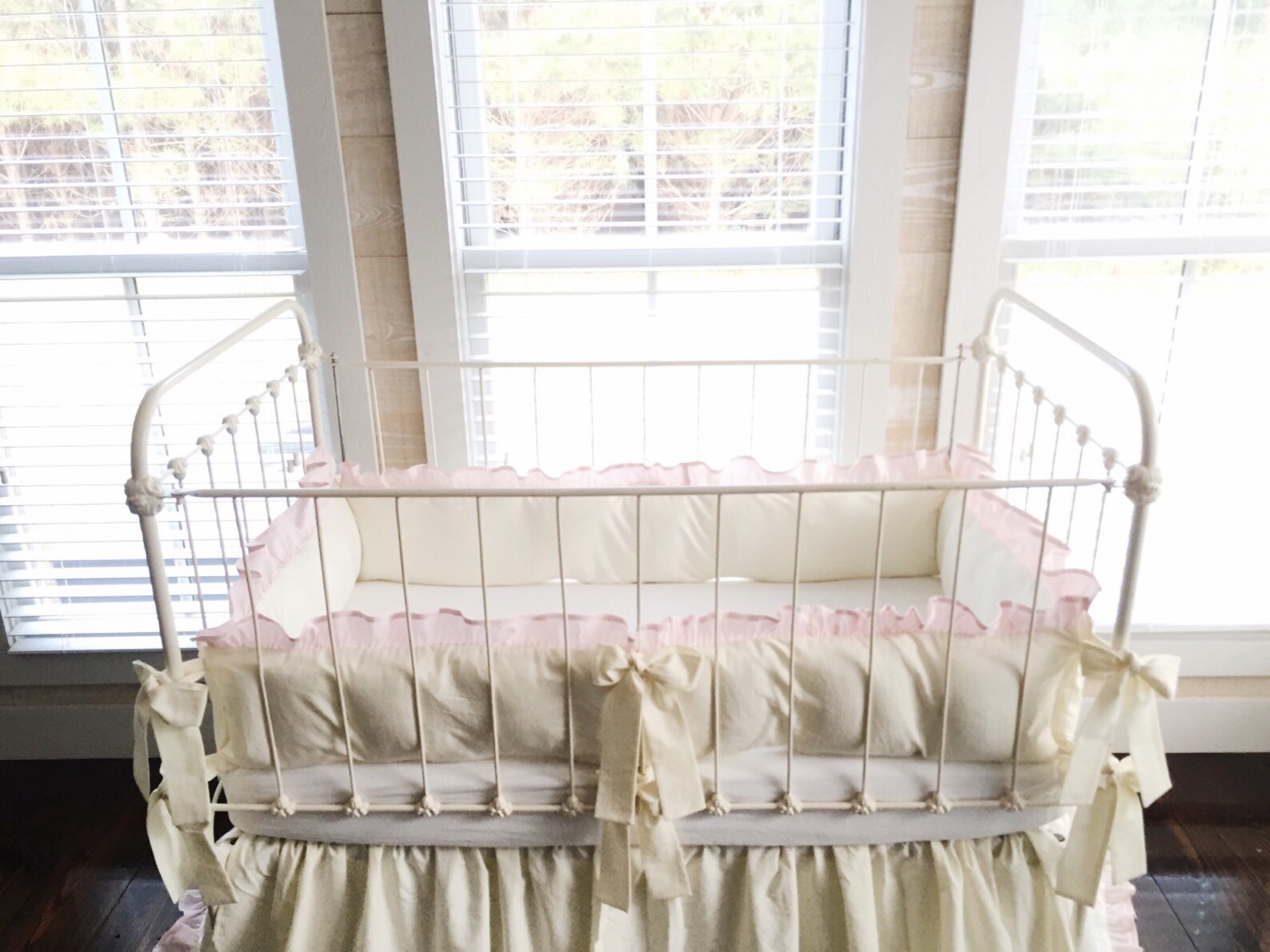 Ruffled Crib Bumper Pads Girl Baby Bedding for Girls Ivory Etsy