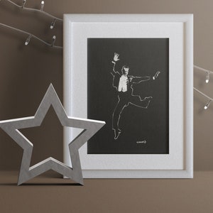 Piccolo dipinto originale e unico in inchiostro bianco su carta d'arte nera Fred Astaire Artist Gift Cheap to Offer Magician Dancer