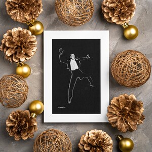 Piccolo dipinto originale e unico con inchiostro bianco su carta artistica nera Fred Astaire Regalo economico dell'artista da offrire al mago Ballerino