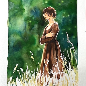 Acuarela original Orgullo y prejuicio Orgullo y prejuicio tinta única papel arte Keira campo naturaleza Victoria romance