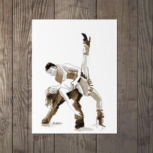 Valentinstagsgeschenk Paar tanzen Modern Jazz Hip Hop Einzigartige Zeichnung Tinte Frau tanzen Sepia Musik Tanz Duo Schwarz Weiß Sinnlich Sexy