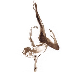 Petite Aquarelle originale et unique Encre naturelle sépia à encadrer Format carte postale Danseur homme  danse moderne Comédie Musicale