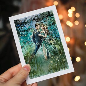 Druck einer Original-Aquarellillustration des grausamen Prinzen Jude & Cardan, Liebestanz, Naturlichter