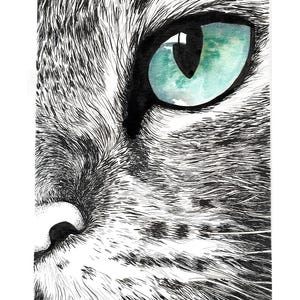Regalo originale > Acquerello unico - inchiostro di china e penna Cat's Eye su carta artistica formato 24X32