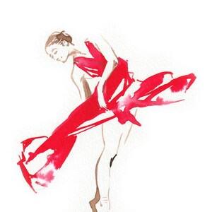 Pittura inchiostro acquerello Formato di disegno originale e unico A5 20x14 cm elegante Ballerina in abito lungo rosso Opera originale da offrire