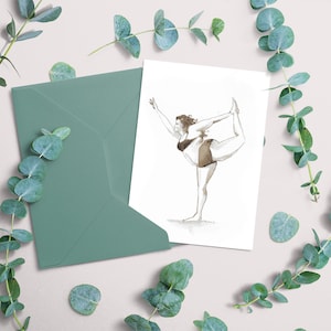 Cuadro pequeño tinta sepia para enmarcar Niña formas redondas en equilibrio de Yoga mujer fuerte regalo yogui para enmarcar 10,5x14,5 cm