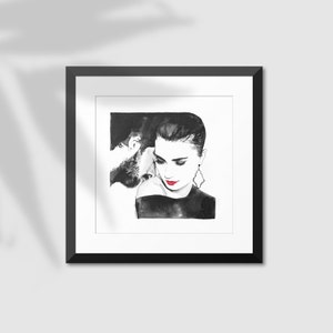 Schwarz-weiße Tusche, Mann gibt seiner Frau einen Kuss auf den sexy Hals. Originale und einzigartige Zeichnung auf Kunstpapier im Format 29 x 29 cm