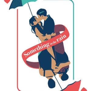 Impresión Postal o pequeña ilustración de cartel Kdrama Algo bajo la lluvia tarjeta de juego J Jin-ah Joon-hee paraguas rojo verde lluvia