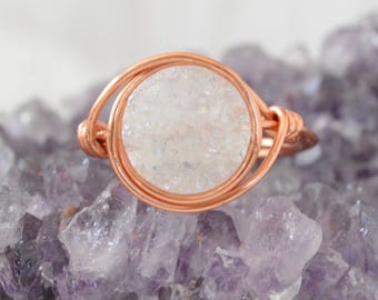 Druzy and Rose Gold Ring