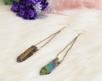 Rainbow Titanium Quartz Crystal Earrings