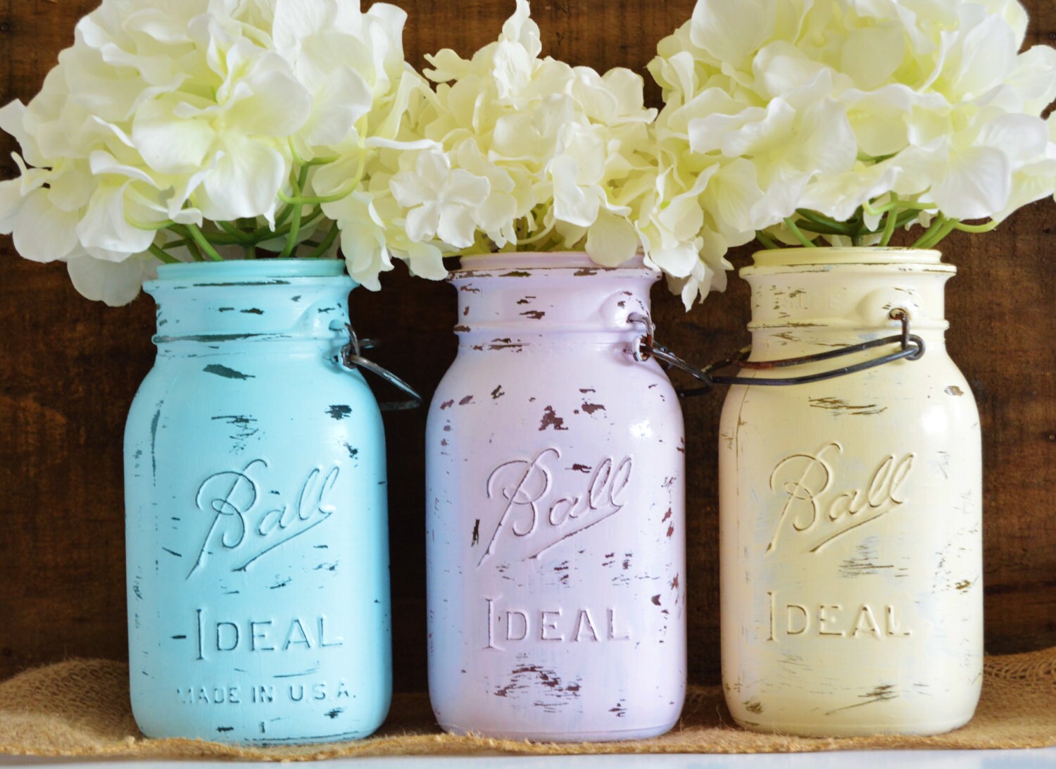 Spring Summer Distressed Mason Jars Set Painted Mason Jars Etsy