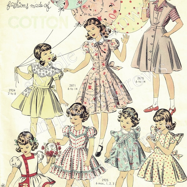 1940s girls fashion ad DIGITAL DOWNLOAD vintage 40s dresses