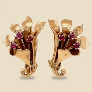 Art Deco Rose Gold Ruby Earrings