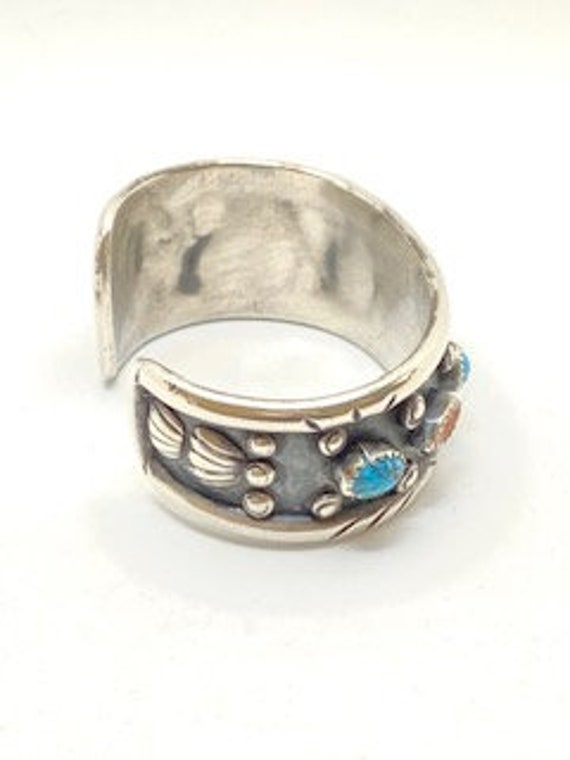 ナバホ バングル スターリング シルバー レッド コーラル ターコイズ カフ INDIAN JEWELRY NAVAJO ナバホ族 ターコイズ&コーラル バングル