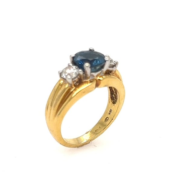 Estate Fortunoff Yellow Gold Sapphire & Diamond 3 Stone Ring