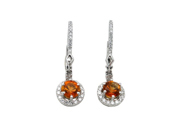 White Gold Diamond and Citrine Drop Earrings - image 2